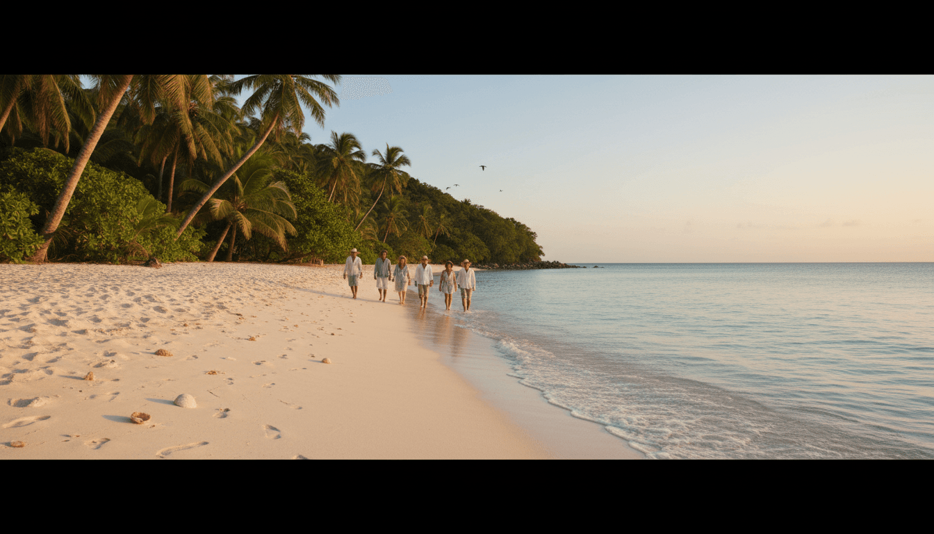 Vista panorámica de un destino de playa con aguas cristalinas ideal para aventuras de viaje